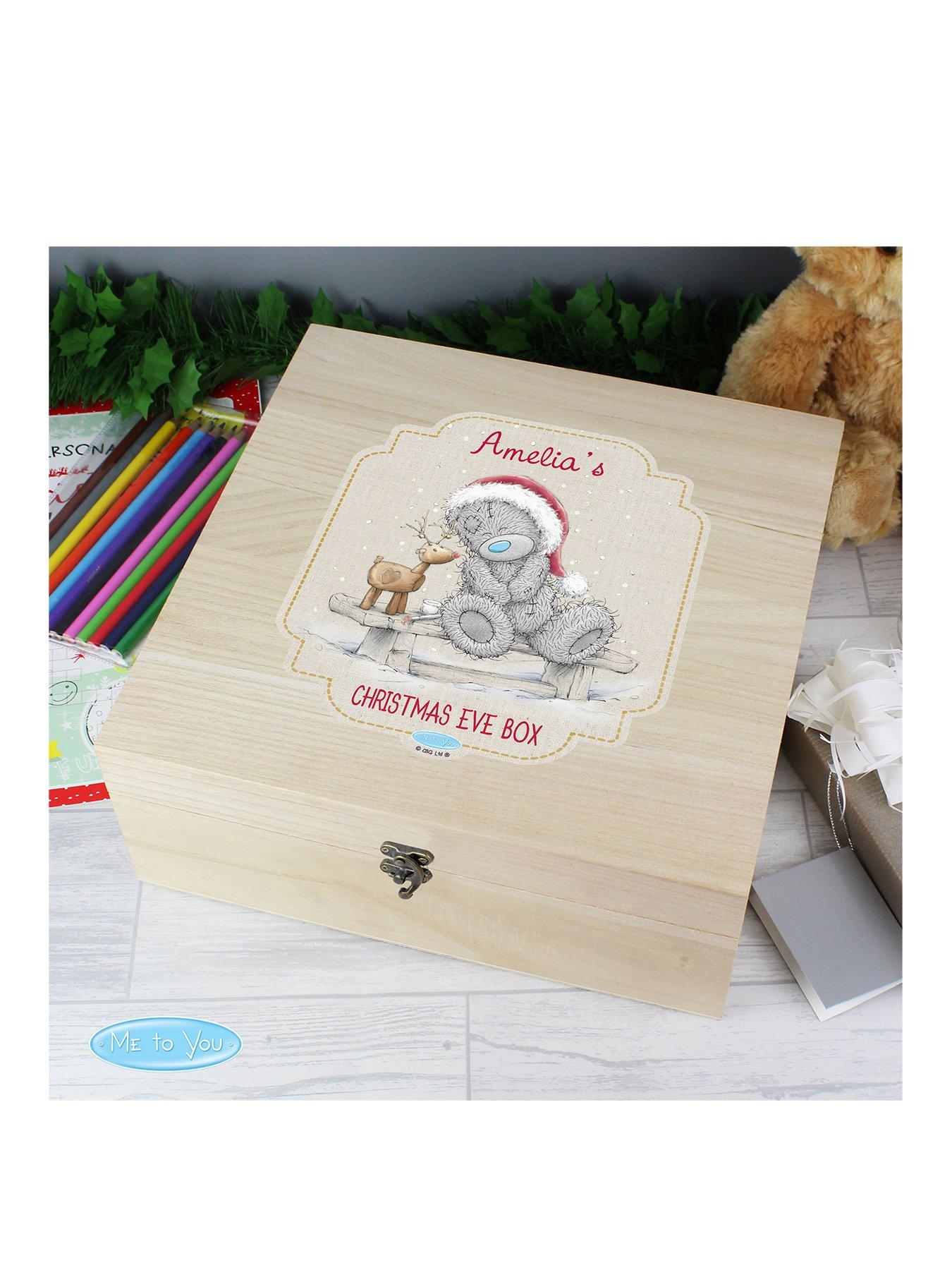 Size 30cm x 19.5cm x 18cm Wooden Christmas Eve Box WHITE WITH RED PICTURES
